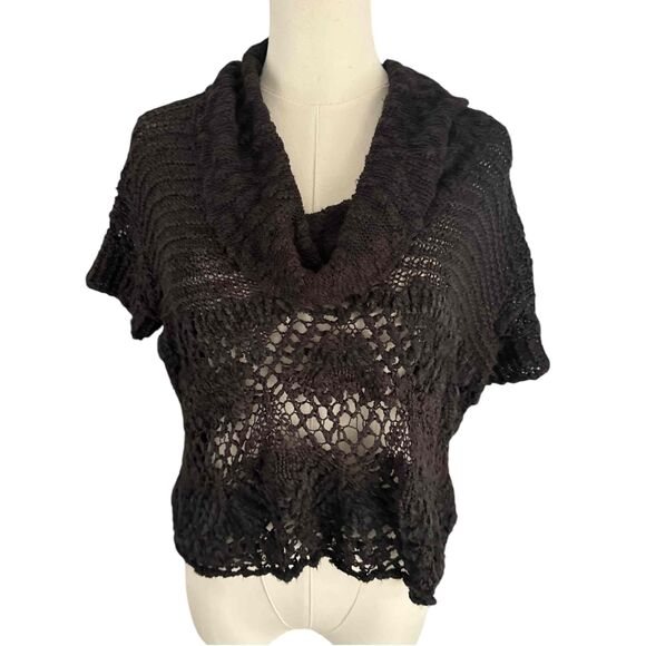 Free People Black Eternal Delight Crochet Cowl Neck Cropped Witchy Boxy Top XS - Picture 16 of 16